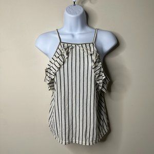 American Eagle White/Grey Striped Ruffle Tank Women's Small